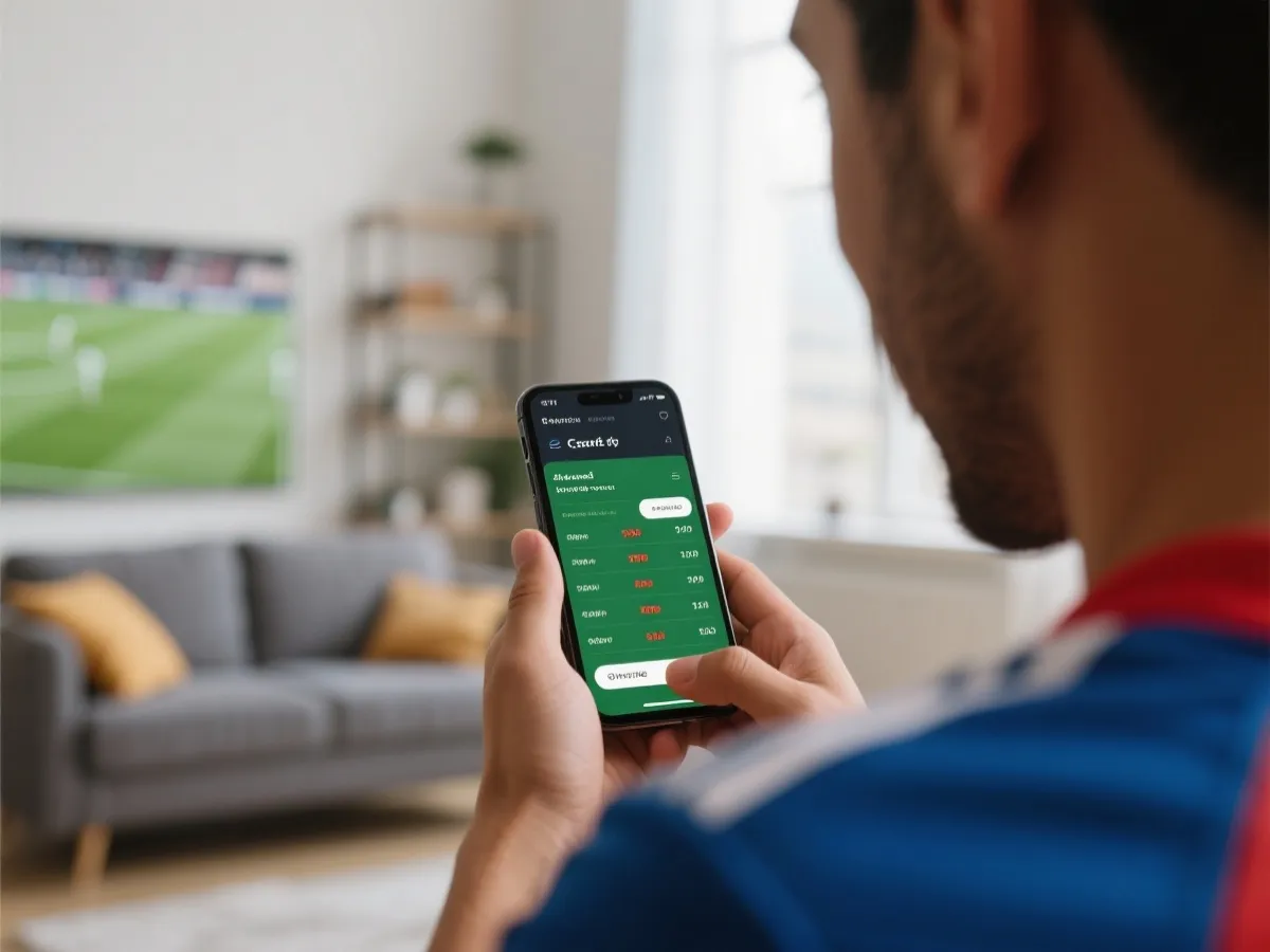 球迷使用手机查看赛程提醒和积分榜示意图