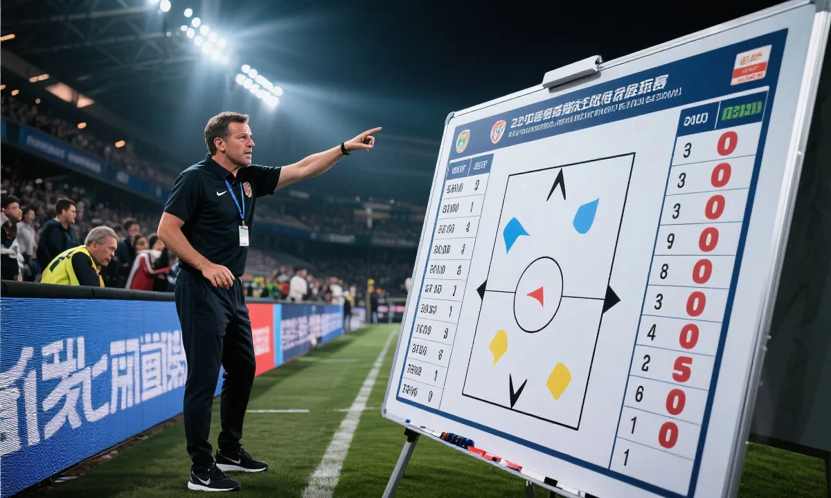 战术板与积分表的概念画面，教练在场边指挥，强调积分排名与关键回合